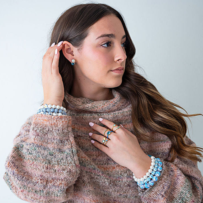 The Faye Dainty & Delicate Adjustable Stacking Gem Ring - Bright Blue