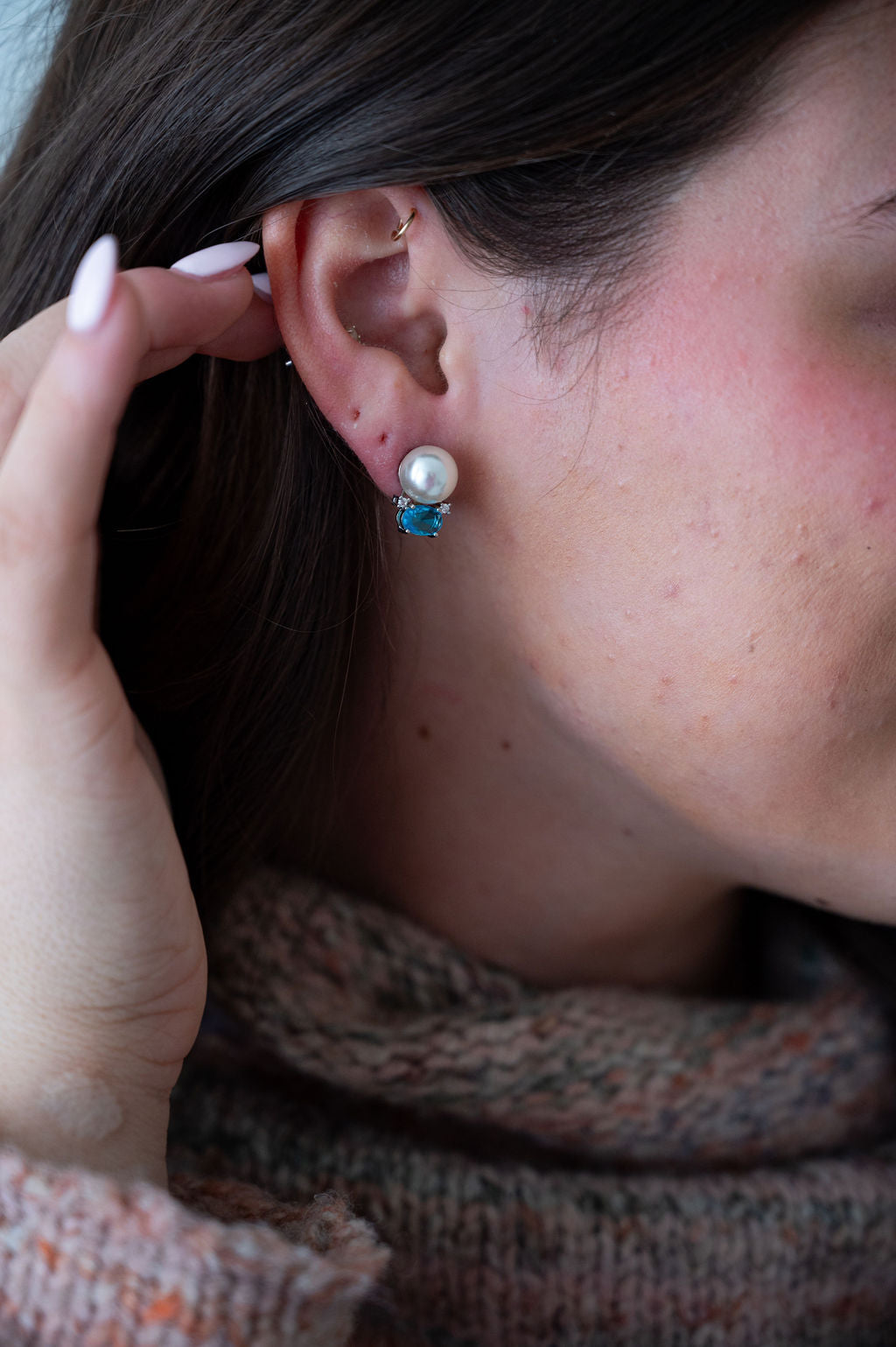 The Gretchen Blue Gems & Pearl Stud Earrings
