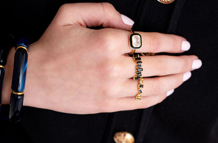The Lele Dainty & Delicate Black and Gold Ring - Adjustable