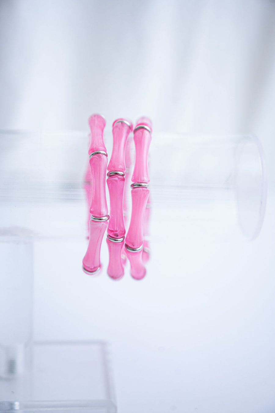 The Thin Bridgette Bamboo Acrylic Bangle Bracelet Set in Ballet Slipper Soft Pink (Gold or Silver) Set of Three Bangles