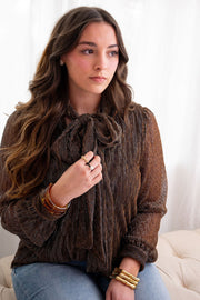 The Thick Bridgette Bamboo Stretchy Bracelet in Black with Gold