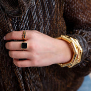 The Viv Dainty & Delicate Stacking Stone Ring in Gold - Adjustable - Black