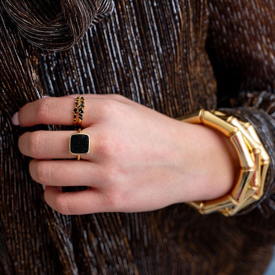 The Thick Bridgette Bamboo Stretchy Bracelet in White with Gold