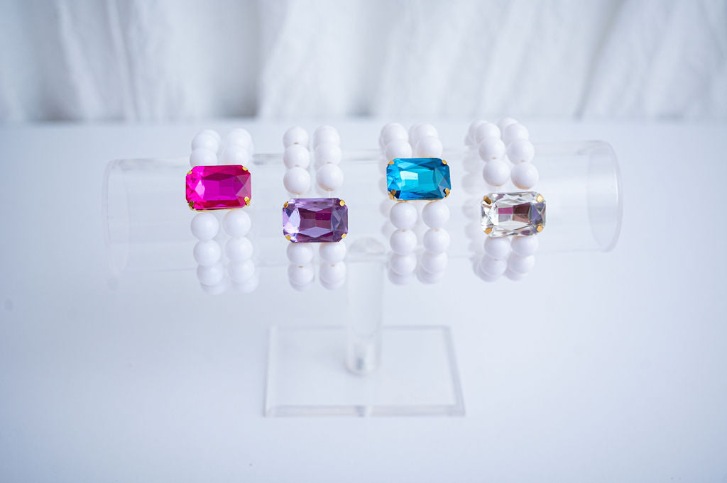 The Dottie Large Gem Stacked Bracelet in Bright Blue