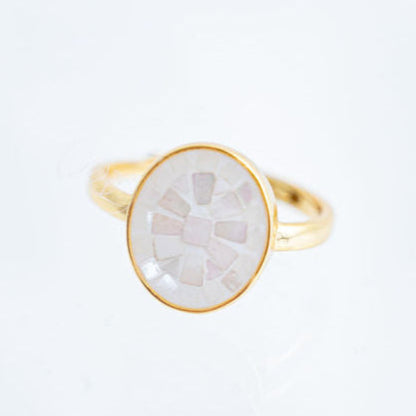 The Ocean is Calling Mother of Pearl Dainty Adjustable Gold and White Shell Ring