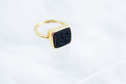 The Beverly Hills Black & Gold Druzy Ring - Adjustable