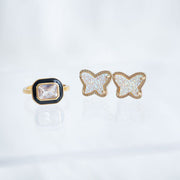 The Zara Gold Enamel Contemporary Ring in Classic Black
