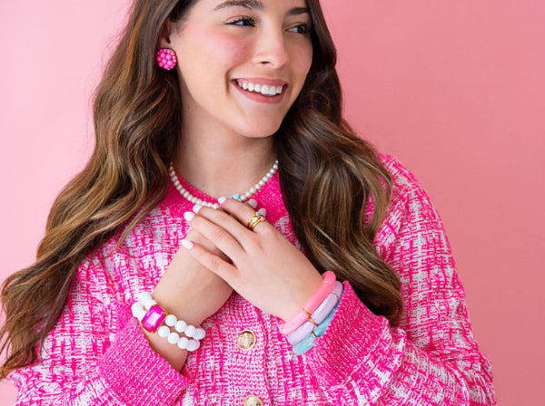 The Jackie Ohhh So Retro Beaded Cluster Earrings in Hot Pink