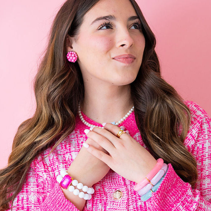 The Millie Dainty & Delicate Opal Heart Ring in Gold - Adjustable - Hot Pink Opal