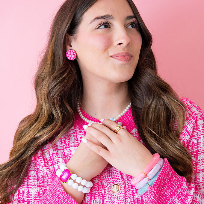The Jackie Ohhh So Retro Beaded Cluster Earrings in Hot Pink