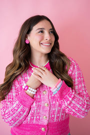 The Dottie Large Gem Stacked Bracelet in Hot Pink