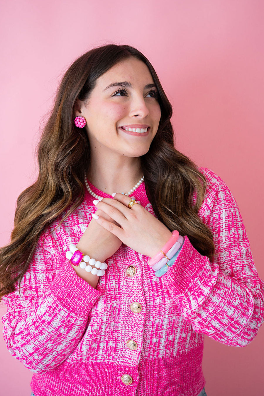 The Dottie Large Gem Stacked Bracelet in Hot Pink