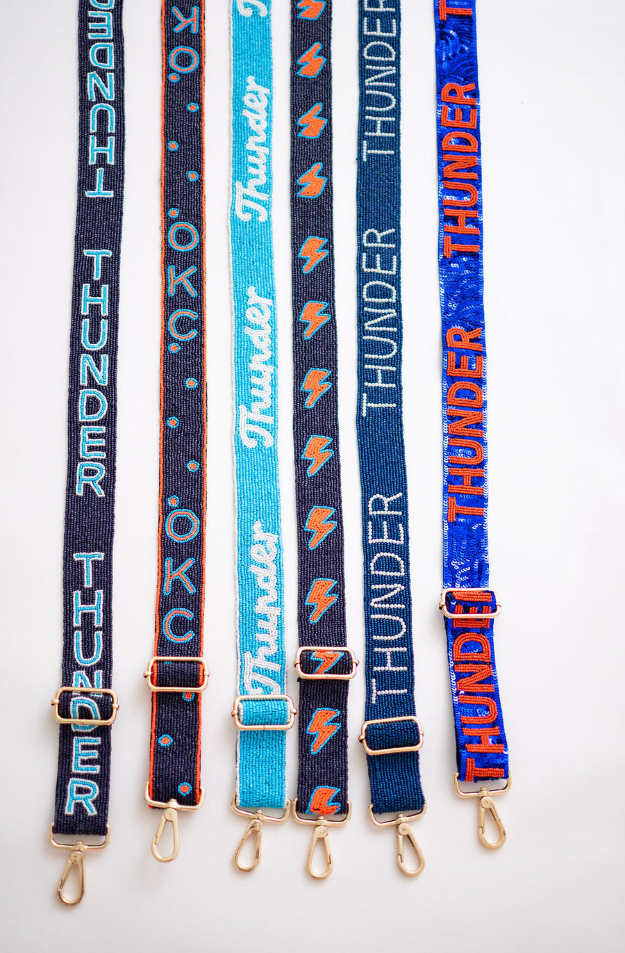 Hand Beaded OKC Thunder Gameday Strap – Adjustable Bag Strap, Blue Beaded Purse Strap for Basketball Fans, Game Day Accessories - Polka Dots