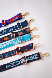 Hand Beaded OKC Thunder Gameday Strap – Adjustable Bag Strap, Blue Beaded Purse Strap for Basketball Fans, Game Day Accessories - Polka Dots