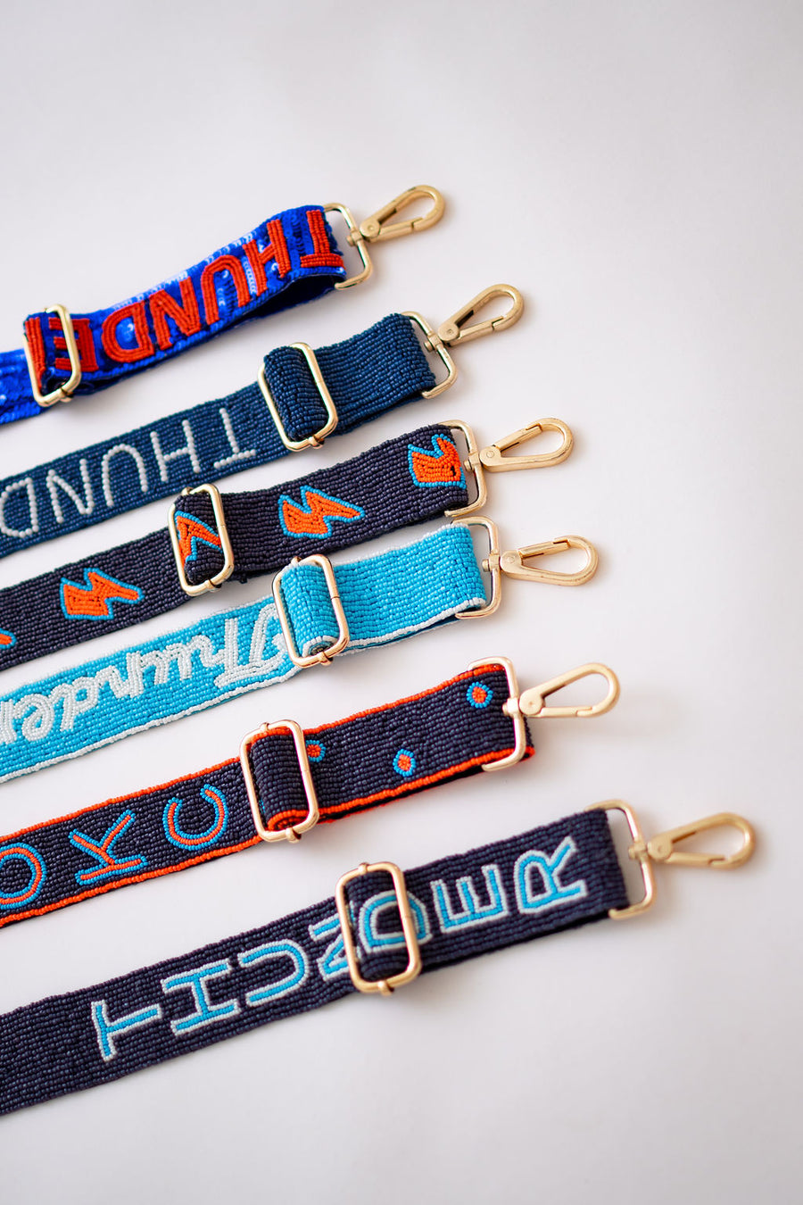 Hand Beaded OKC Thunder Gameday Strap – Adjustable Bag Strap, Blue Beaded Purse Strap for Basketball Fans, Game Day Accessories - Polka Dots
