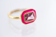 The Zara Gold Enamel Contemporary Ring in Poppin' Pink