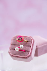 The Zara Gold Enamel Contemporary Ring in Poppin' Pink