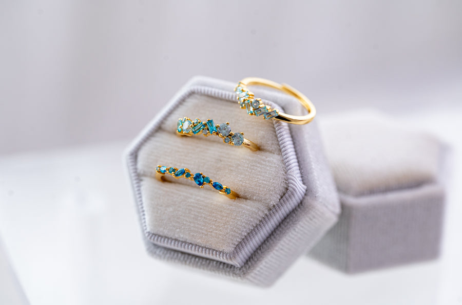 The Faye Dainty & Delicate Adjustable Stacking Gem Ring - Bright Blue
