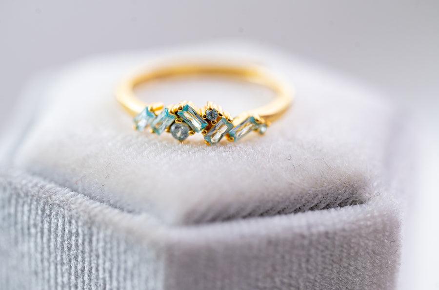 The Viv Dainty & Delicate Stacking Stone Ring in Gold - Adjustable - Light Turquoise
