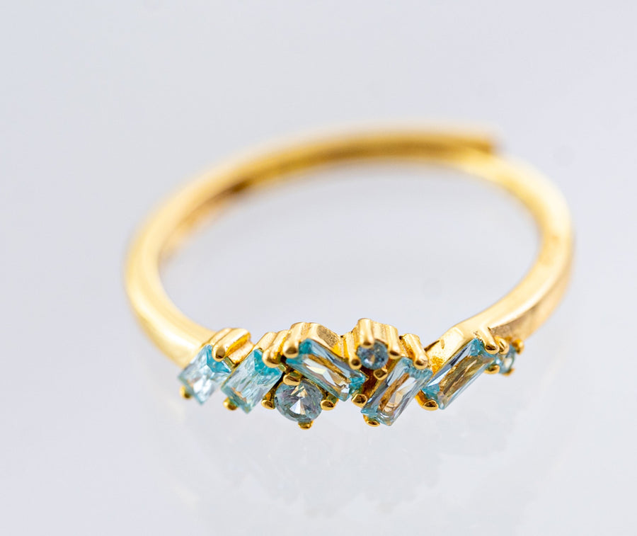 The Viv Dainty & Delicate Stacking Stone Ring in Gold - Adjustable - Light Turquoise