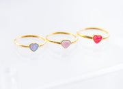 The Millie Dainty & Delicate Opal Heart Ring in Gold - Adjustable - Hot Pink Opal