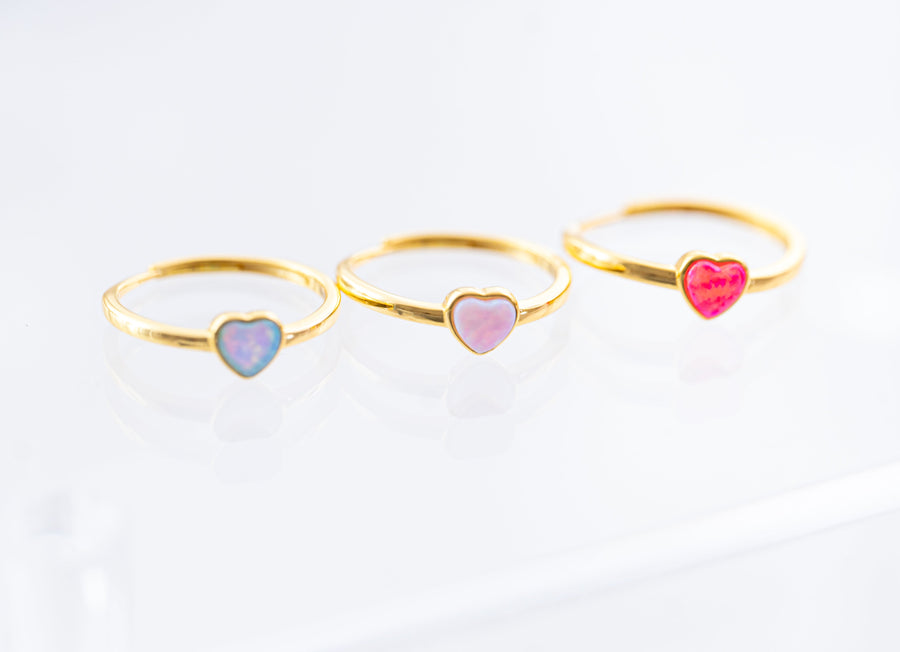 The Millie Dainty & Delicate Opal Heart Ring in Gold - Adjustable - Hot Pink Opal