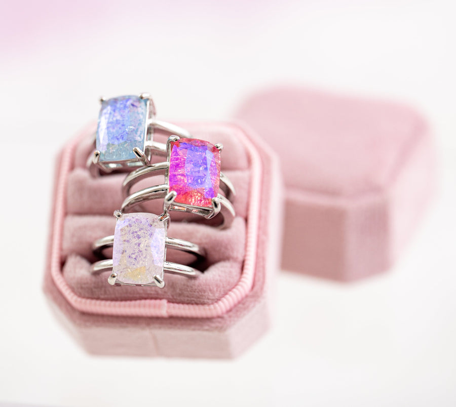 The Marnie Moonstone Statement Ring in Clear - Adjustable