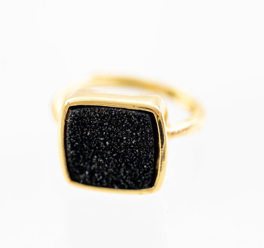 The Beverly Hills Black & Gold Druzy Ring - Adjustable