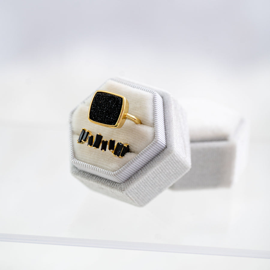 The Beverly Hills Black & Gold Druzy Ring - Adjustable