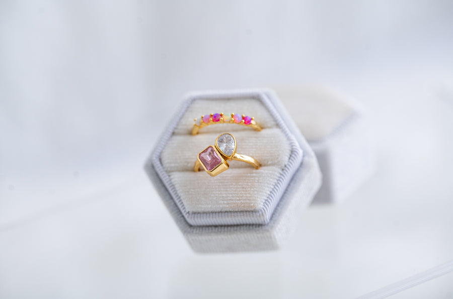 The Eloise Dainty & Delicate Pink and Gold Ring - Adjustable