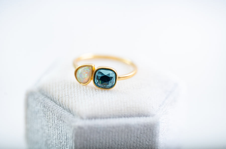 The Winnie Blue Stone & Opal Ring in Gold
