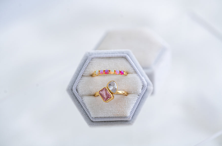 The Piper Gradient Pink Ombre Opal Ring - Adjustable
