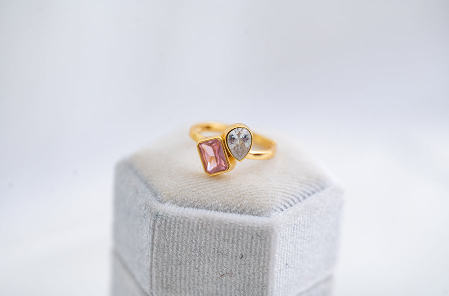 The Eloise Dainty & Delicate Pink and Gold Ring - Adjustable