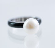 The Maggie Gumball Pearl Ring in Black Enamel