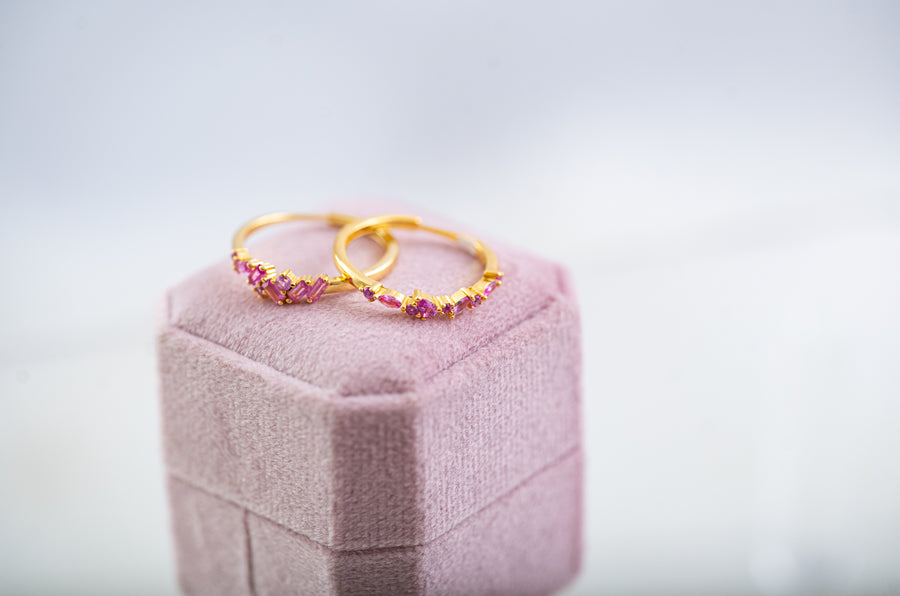 The Viv Dainty & Delicate Stacking Stone Ring in Gold - Adjustable - Pink
