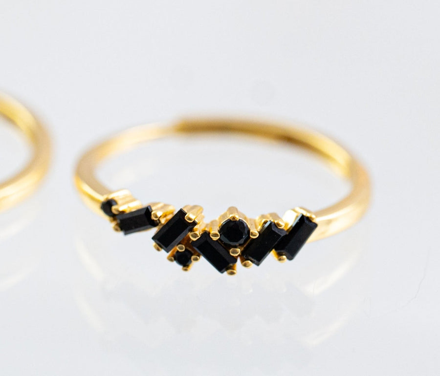 The Viv Dainty & Delicate Stacking Stone Ring in Gold - Adjustable - Black