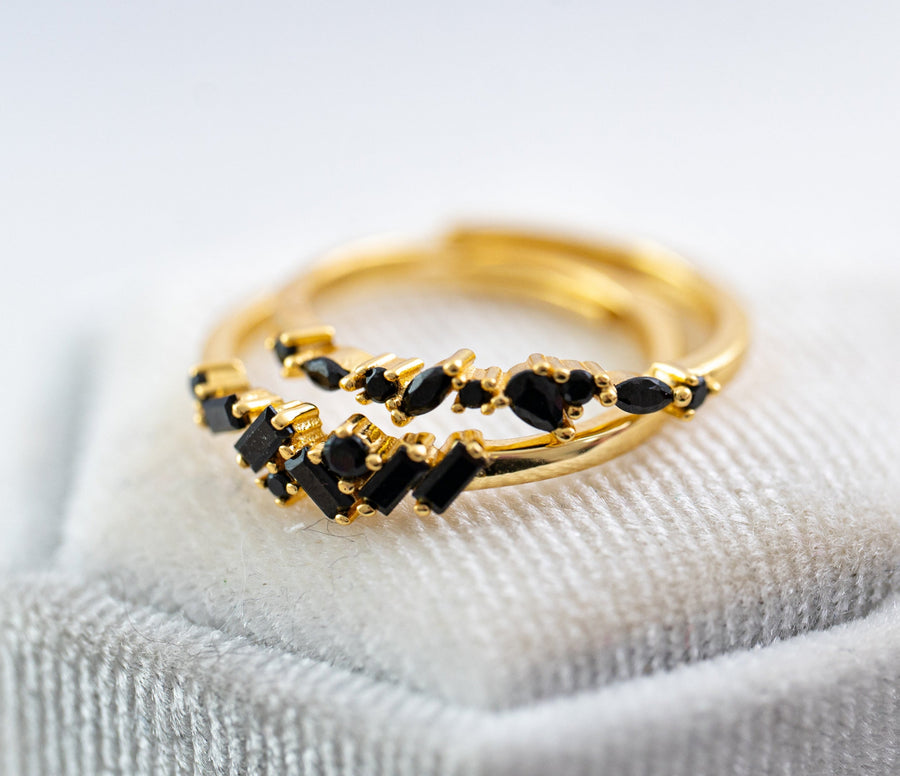 The Faye Dainty & Delicate Adjustable Stacking Gem Ring - Black