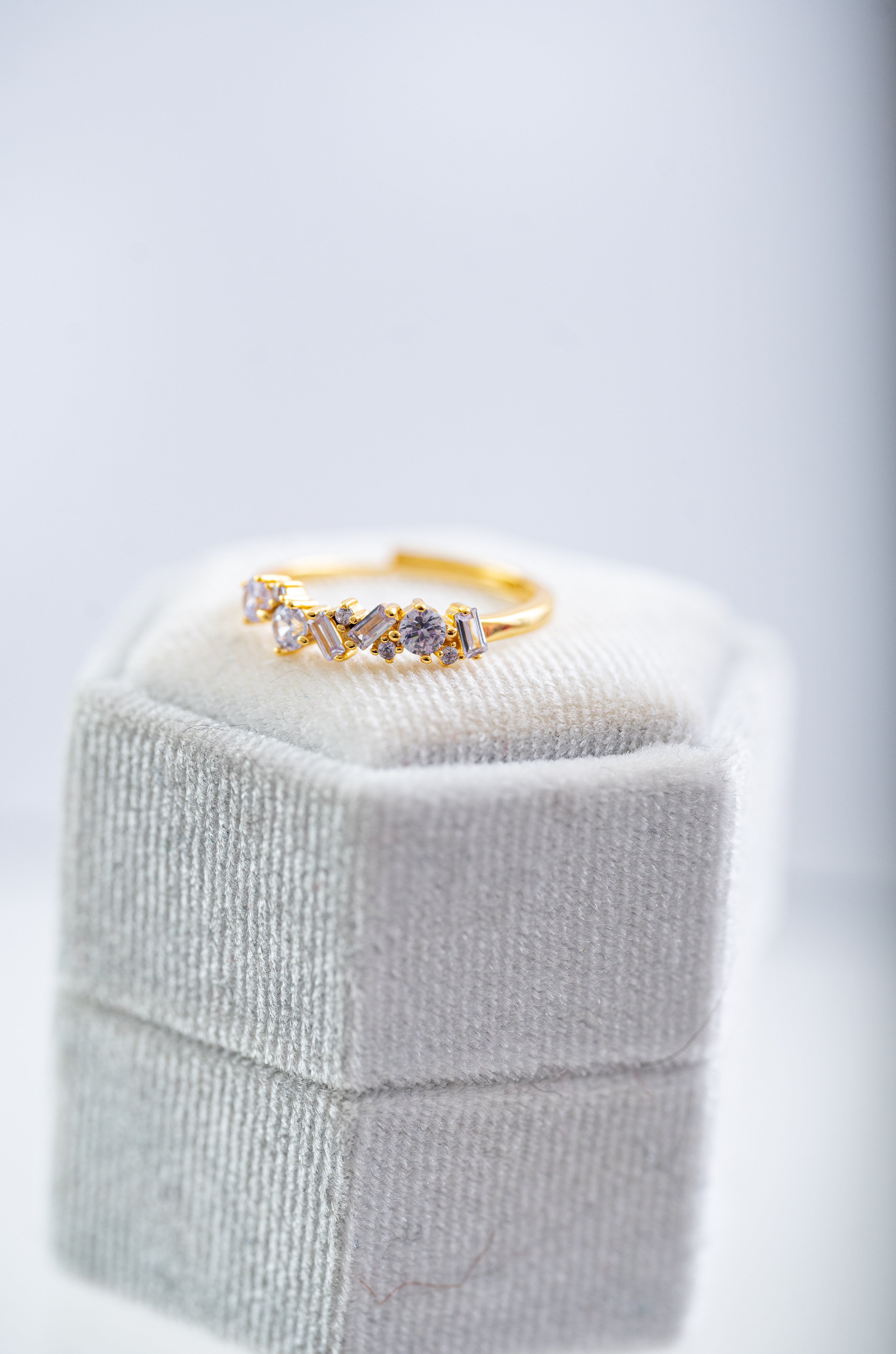 The Hazel Dainty & Delicate Stacking Stone Ring in Gold - Adjustable- Soft Lilac