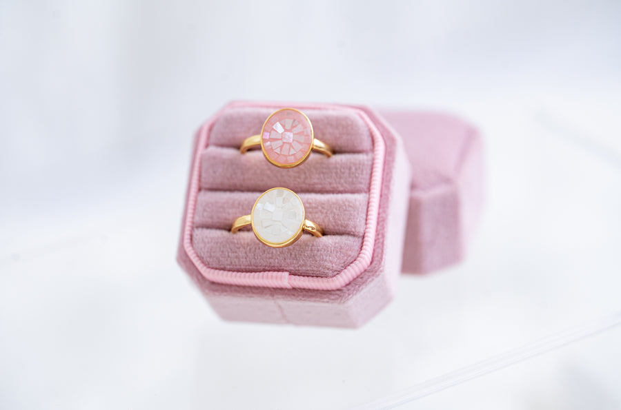 The Ocean is Calling Mother of Pearl Dainty Adjustable Gold and Pink Shell Ring