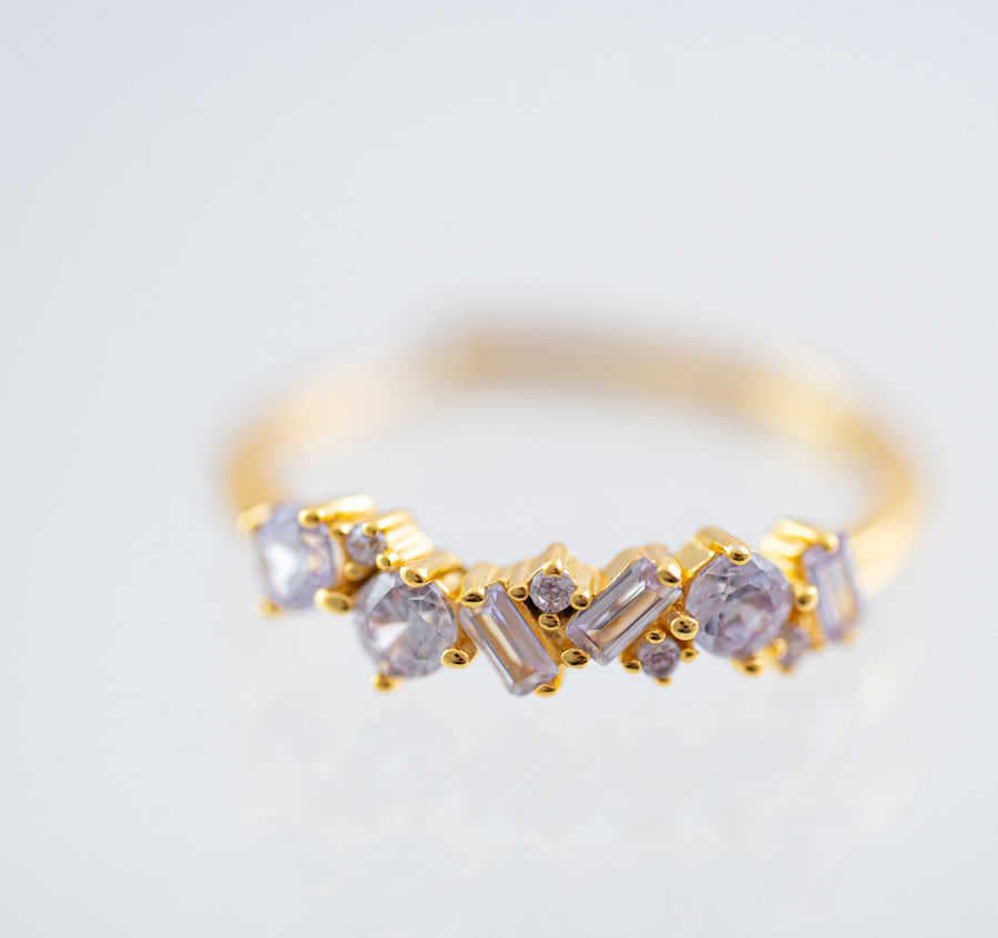 The Hazel Dainty & Delicate Stacking Stone Ring in Gold - Adjustable- Soft Lilac