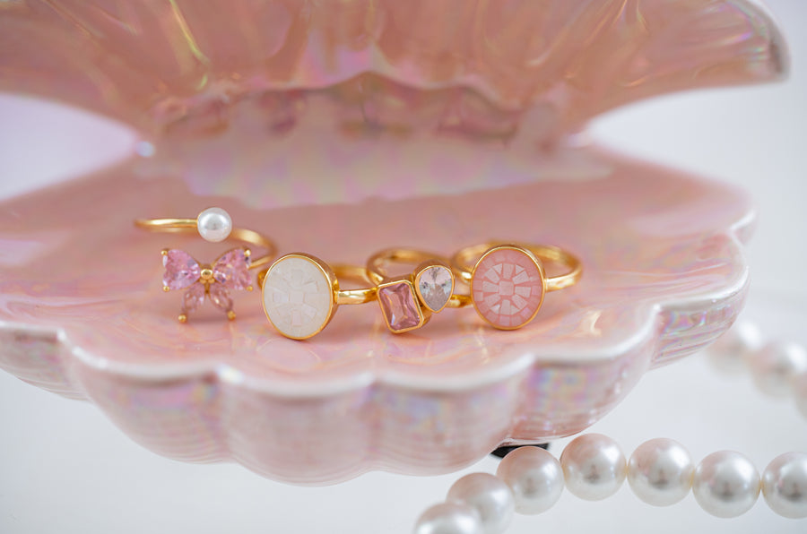 The Eloise Dainty & Delicate Pink and Gold Ring - Adjustable
