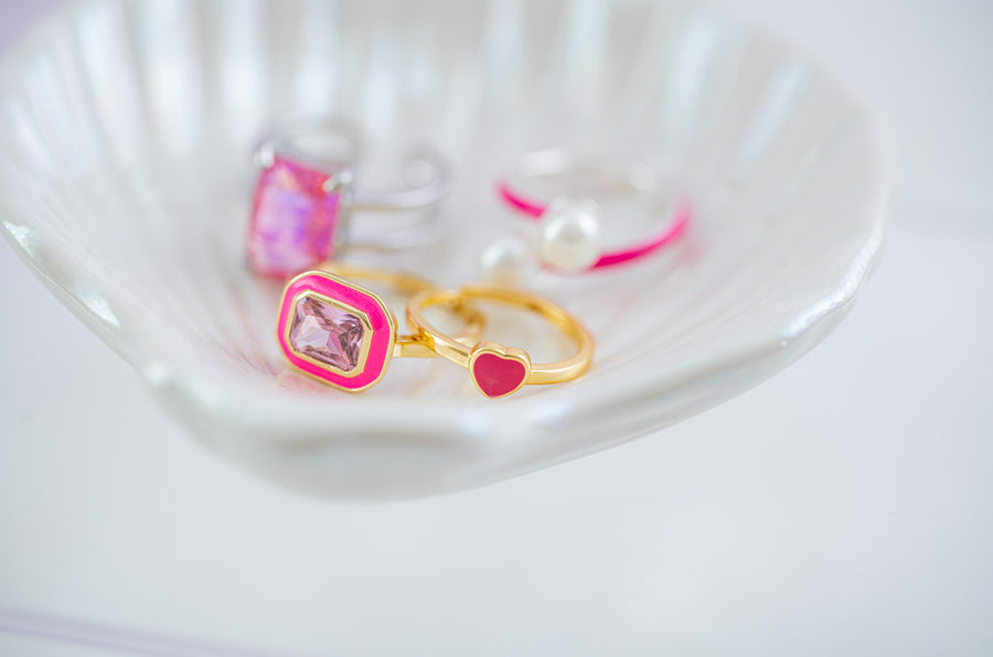 The Zara Gold Enamel Contemporary Ring in Poppin' Pink