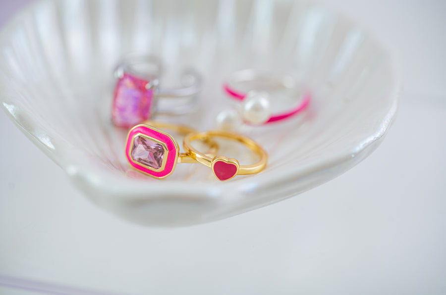 The Delilah Dainty & Delicate Pink and Gold Heart Stacking Ring - Adjustable