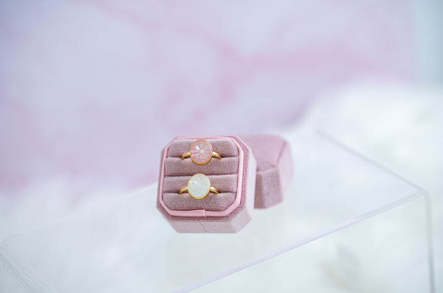 The Ocean is Calling Mother of Pearl Dainty Adjustable Gold and Pink Shell Ring