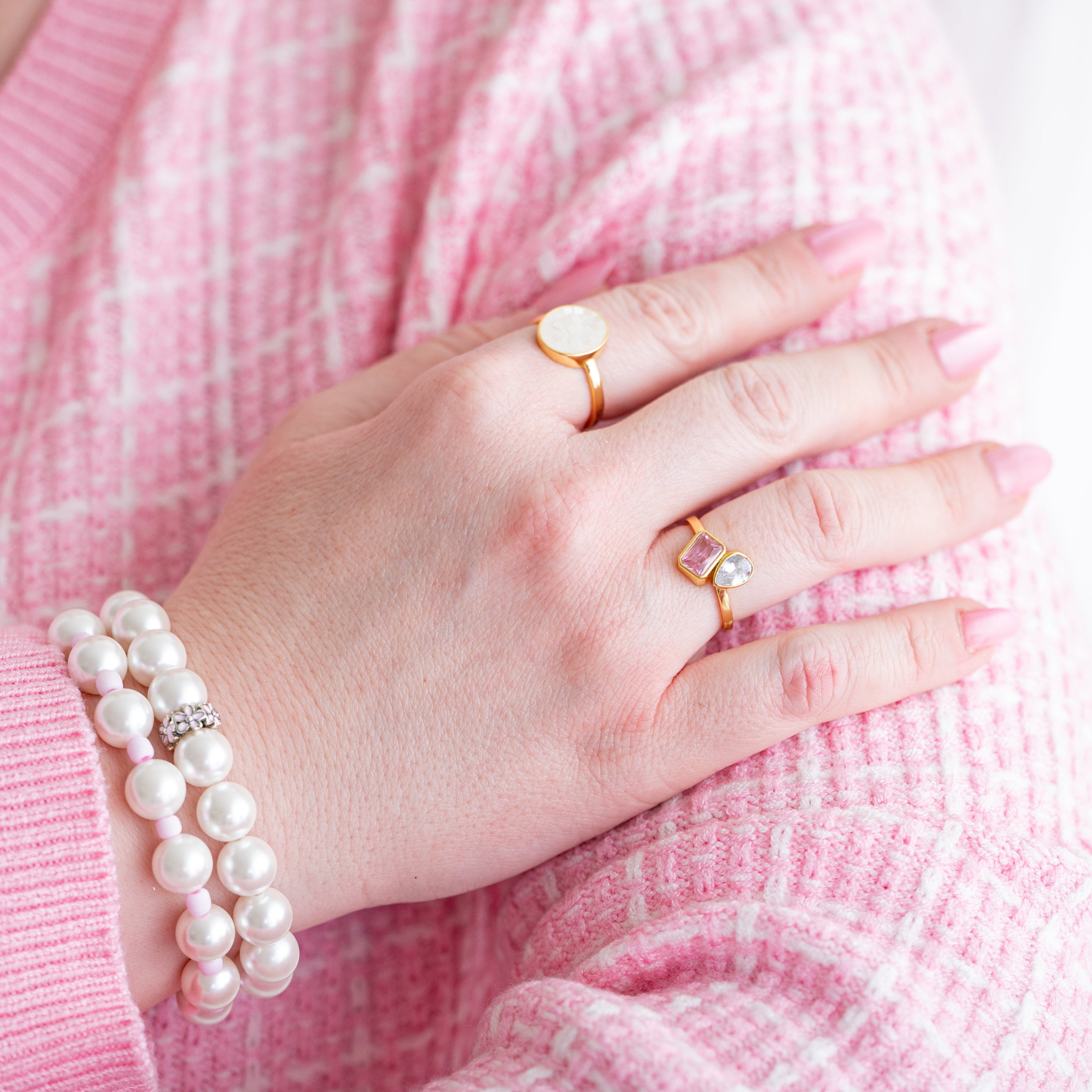 The Eloise Dainty & Delicate Pink and Gold Ring - Adjustable
