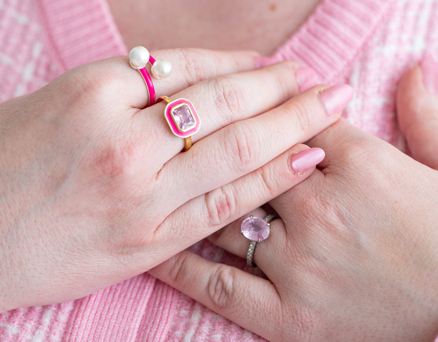 The Zara Gold Enamel Contemporary Ring in Poppin' Pink