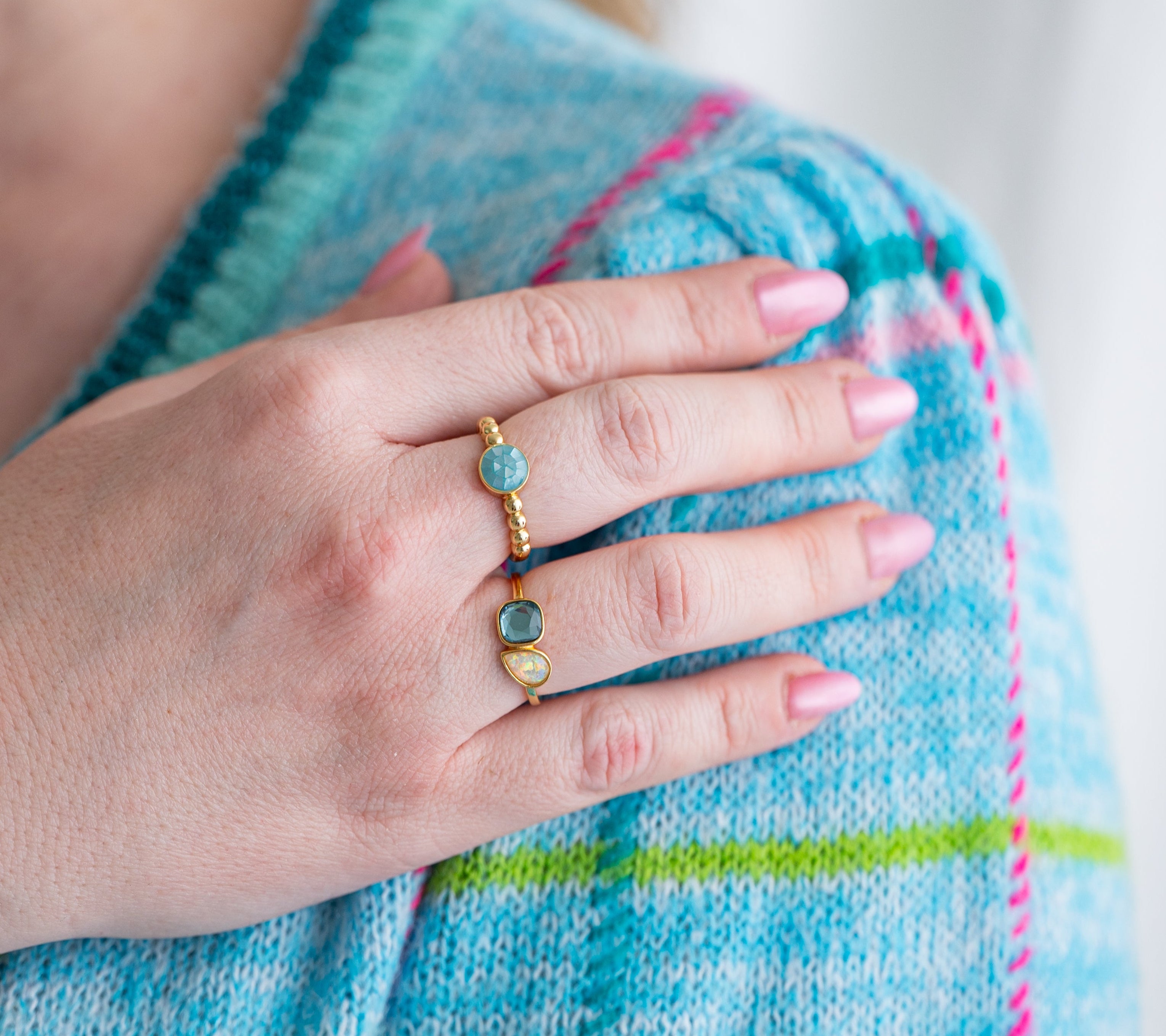 The Winnie Blue Stone & Opal Ring in Gold
