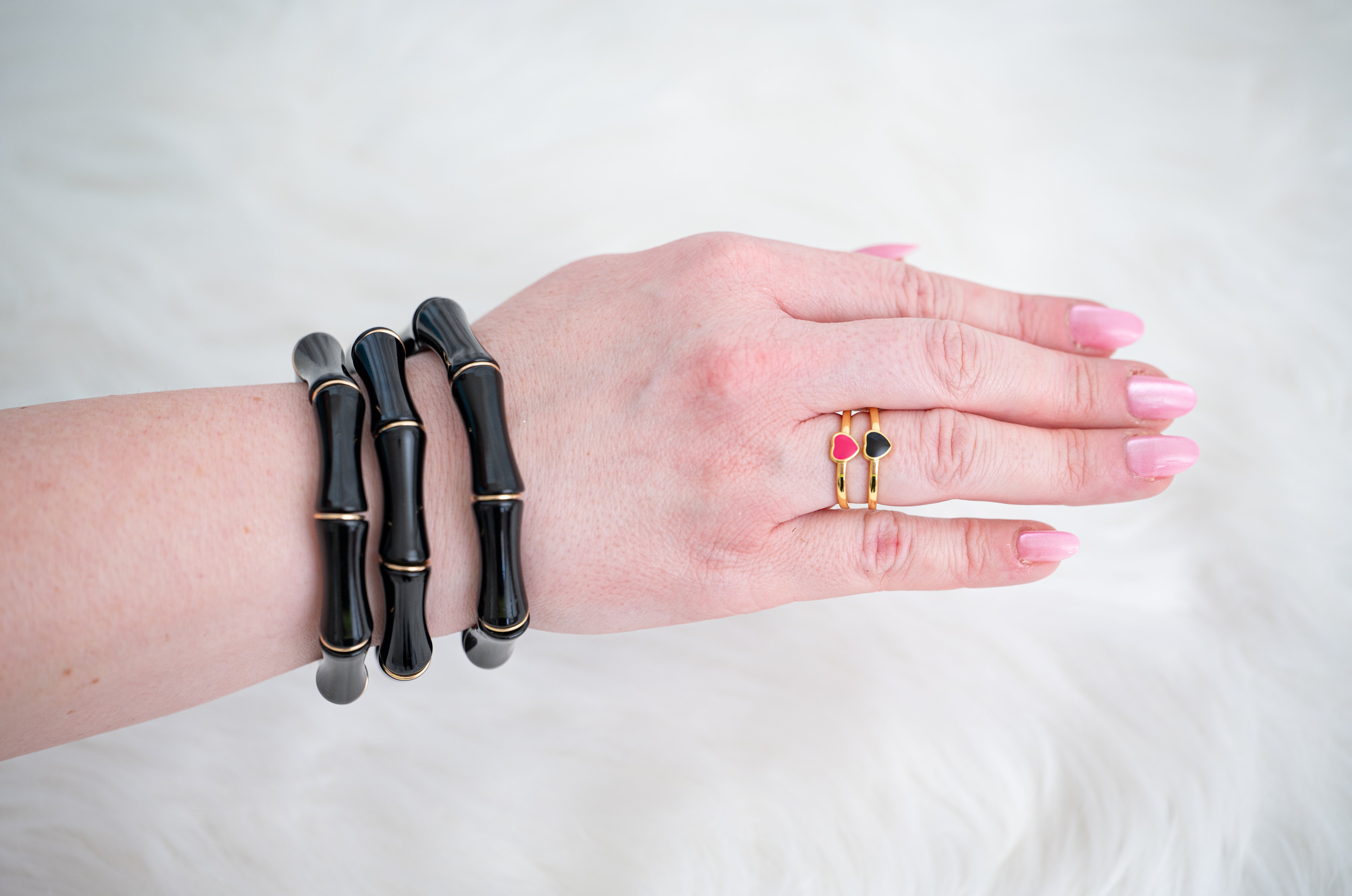 The Delilah Dainty & Delicate Pink and Gold Heart Stacking Ring - Adjustable