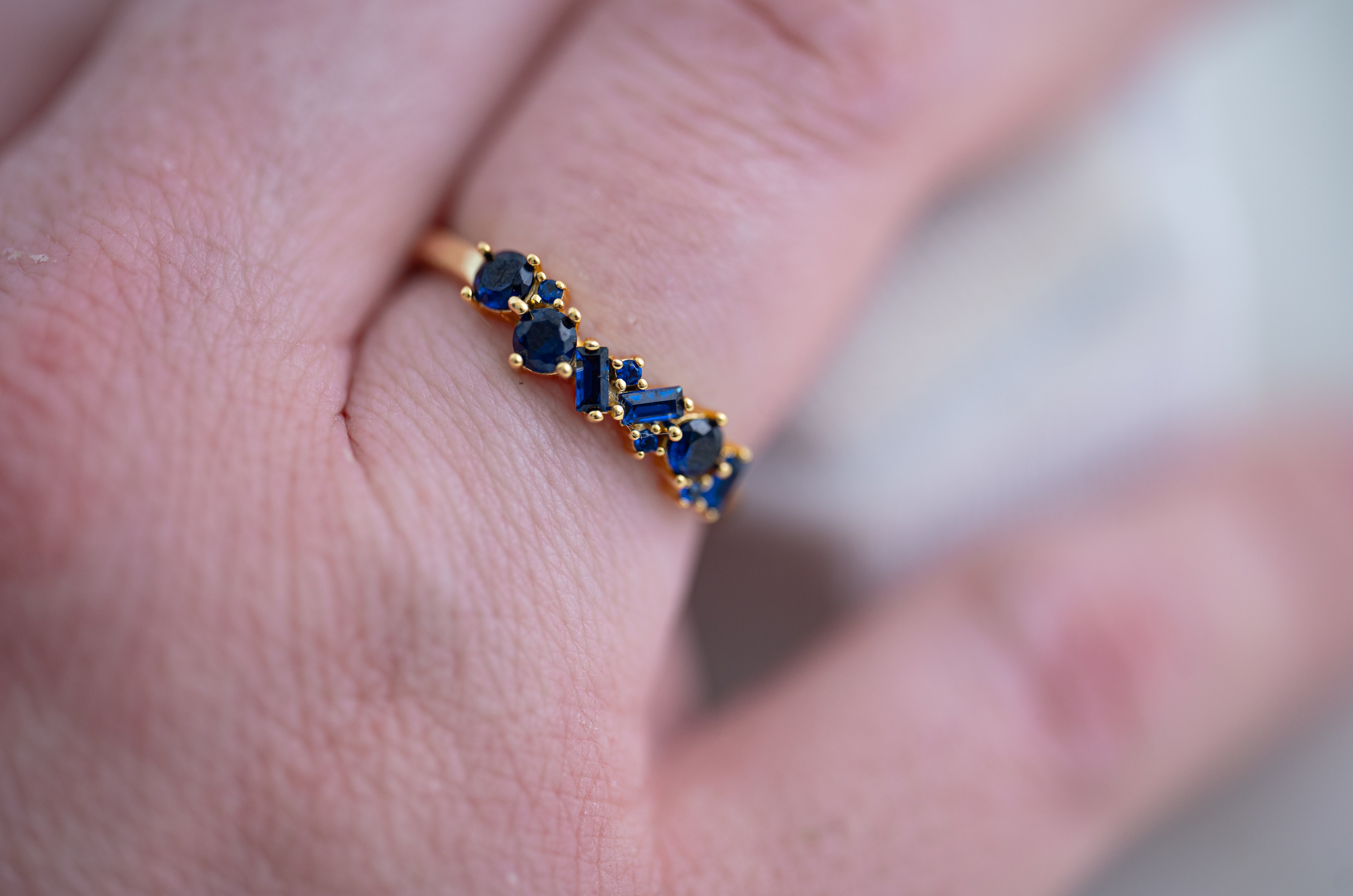 The Hazel Dainty & Delicate Stacking Stone Ring in Gold - Adjustable - Navy