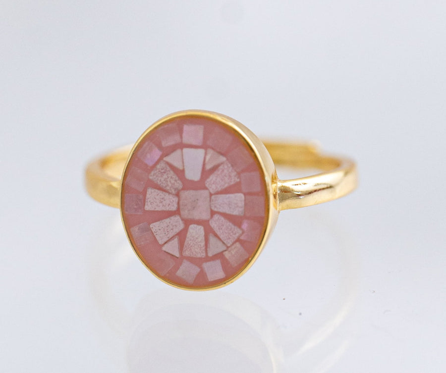 The Ocean is Calling Mother of Pearl Dainty Adjustable Gold and Pink Shell Ring